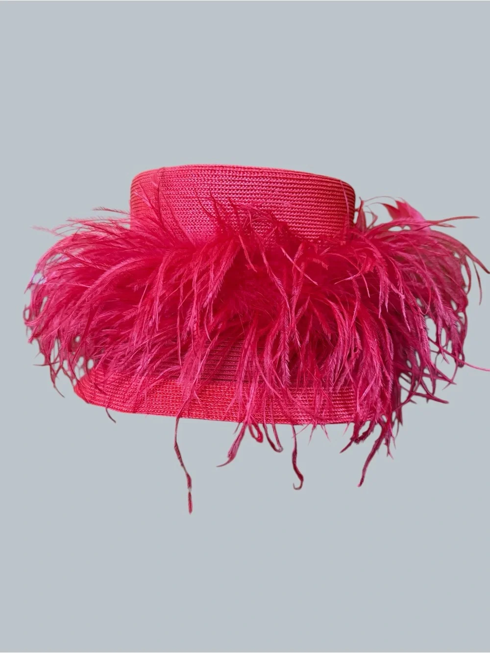 Women's Feather Trim Hot Pink Straw Hat